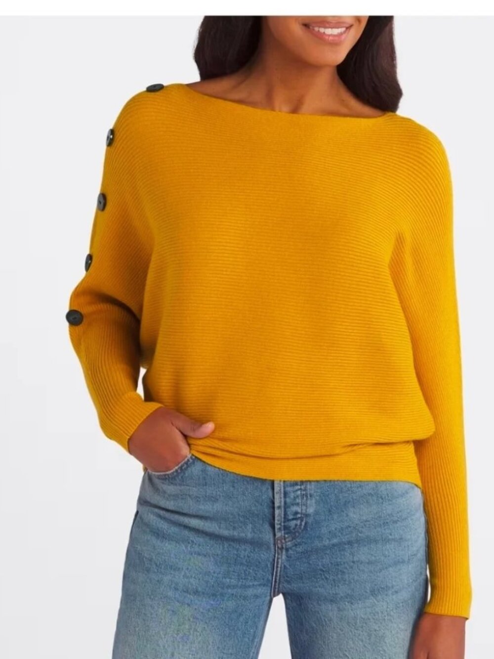 Faith + Zoe's Tibi Dolman Sleeve Ribbed Sweater in Mustard Yellow (S)
